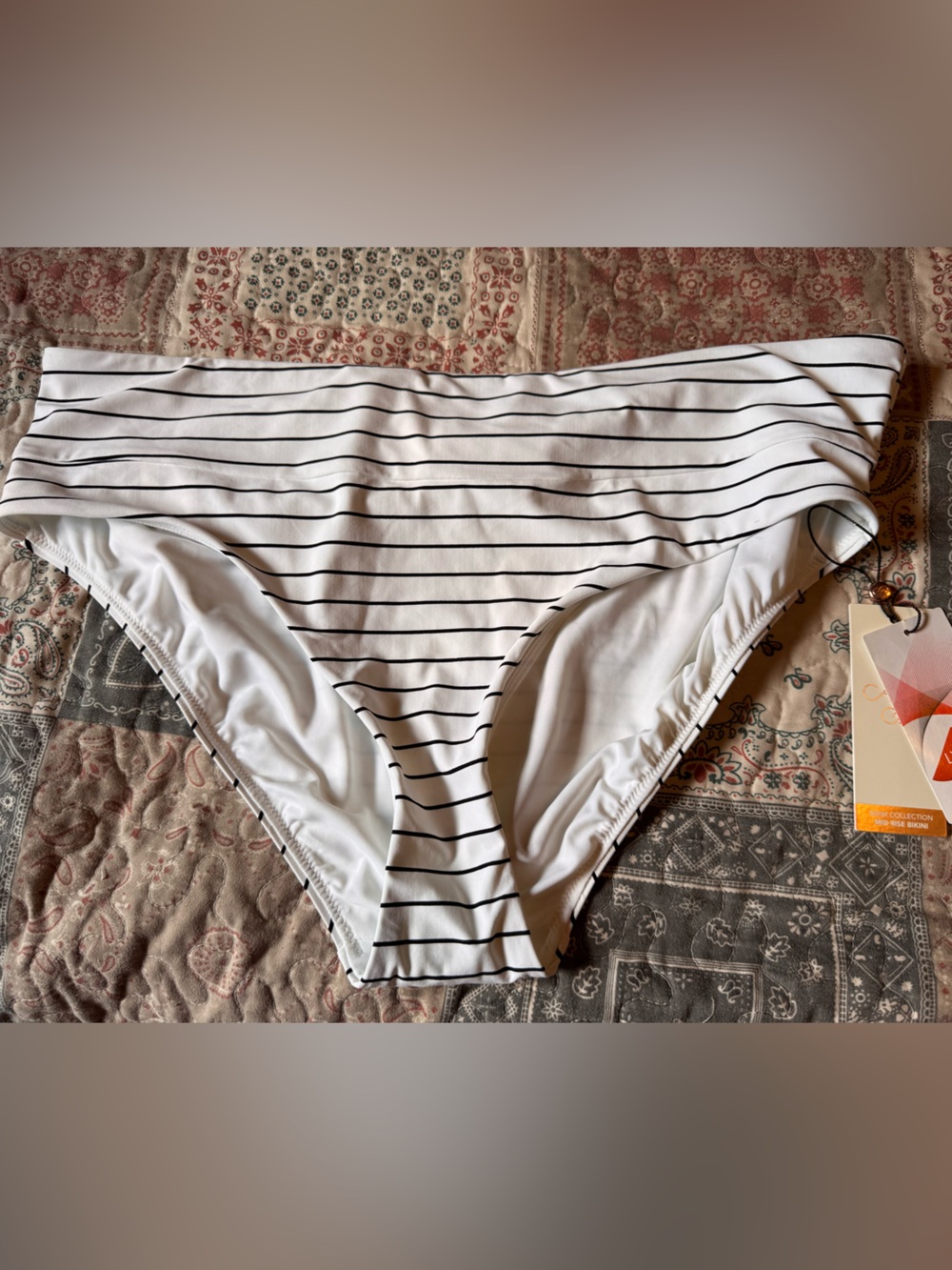 CALIA by Carrie Underwood White and Black Striped Bikini Bottoms